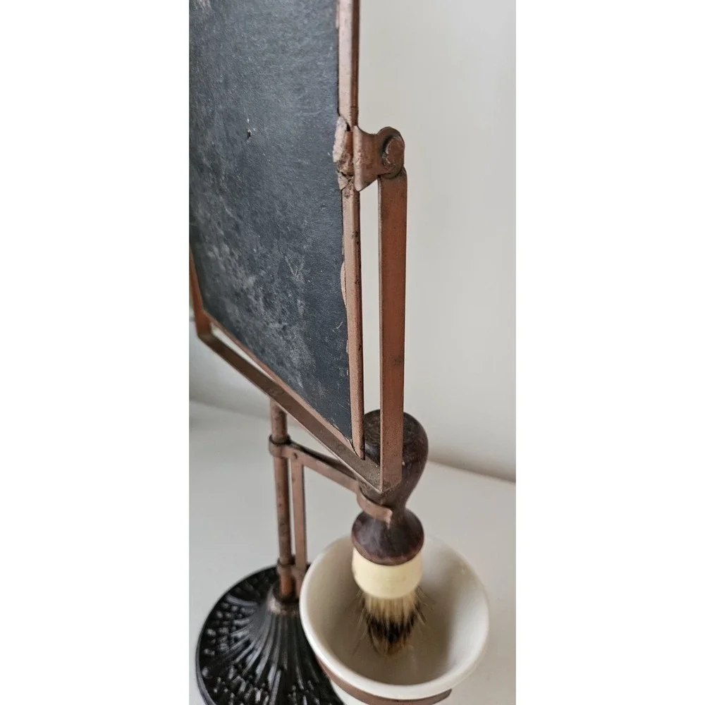 Antique Shaving Set Scalloped Edge Mirror Mug & Brush Holder Americana